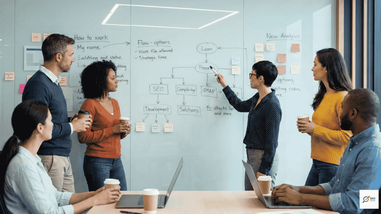 SEO strategy team analyzing competitor data for US medical and real estate markets